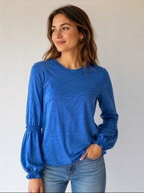 Goldie Lewinter Blue Long-Sleeve Balloon Sleeve Top Size XS